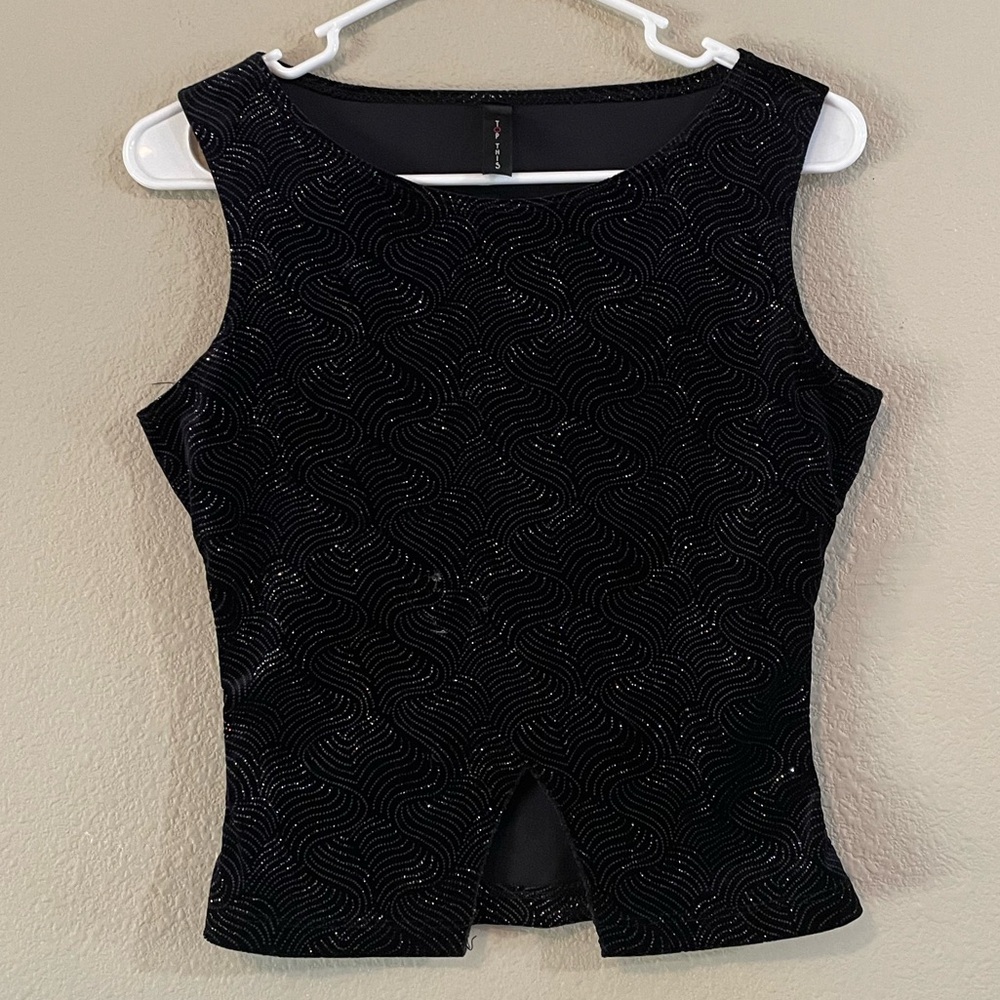 Vintage Black Glitter Wave Velvet Tank